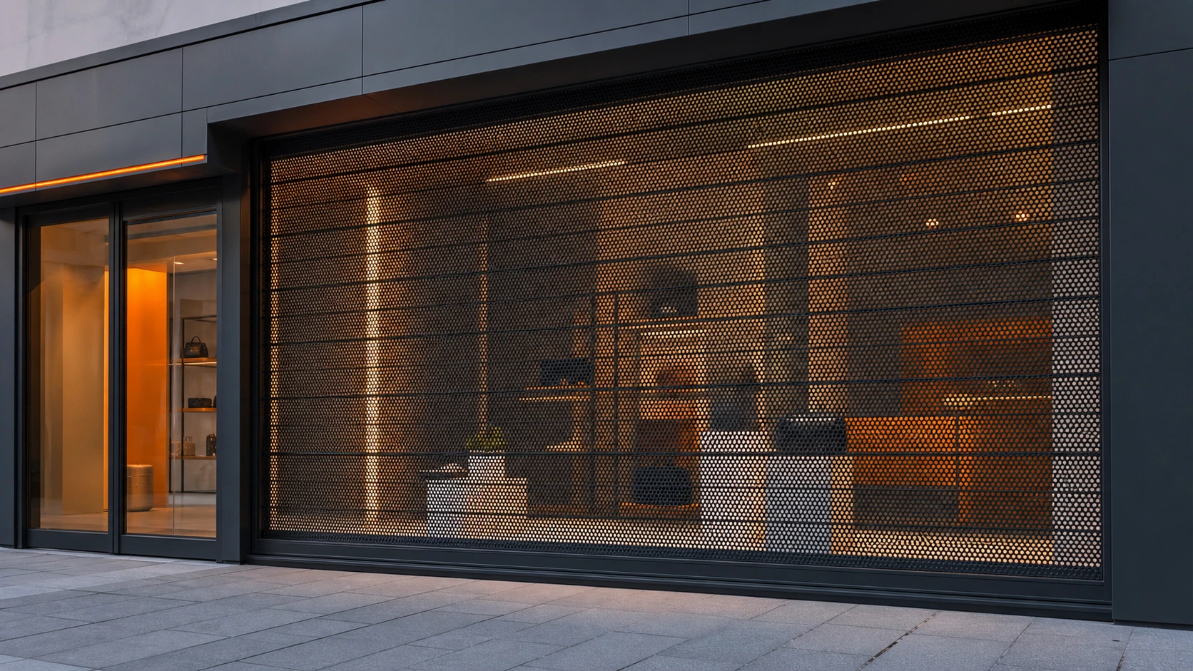 Vitrine commerciale avec grille microperforée